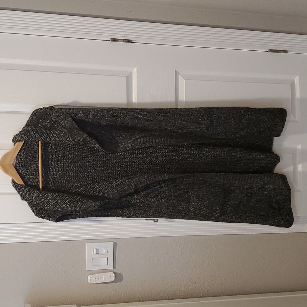 Prana Charcoal Gray Open-Front Hooded Sweater Cardigan